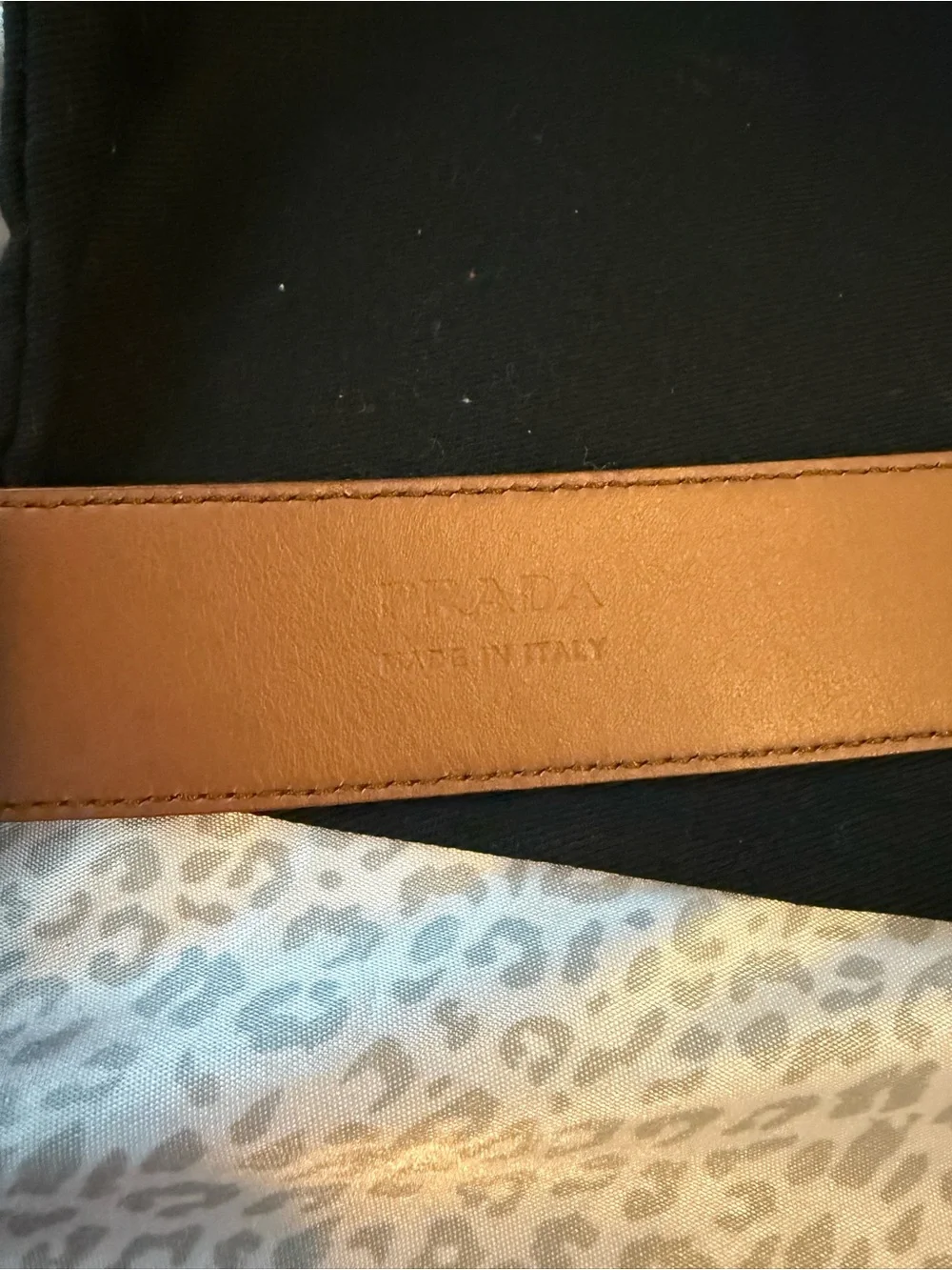 Prada Tan Saffiano Leather Belt with Gold Round Logo Buckle
